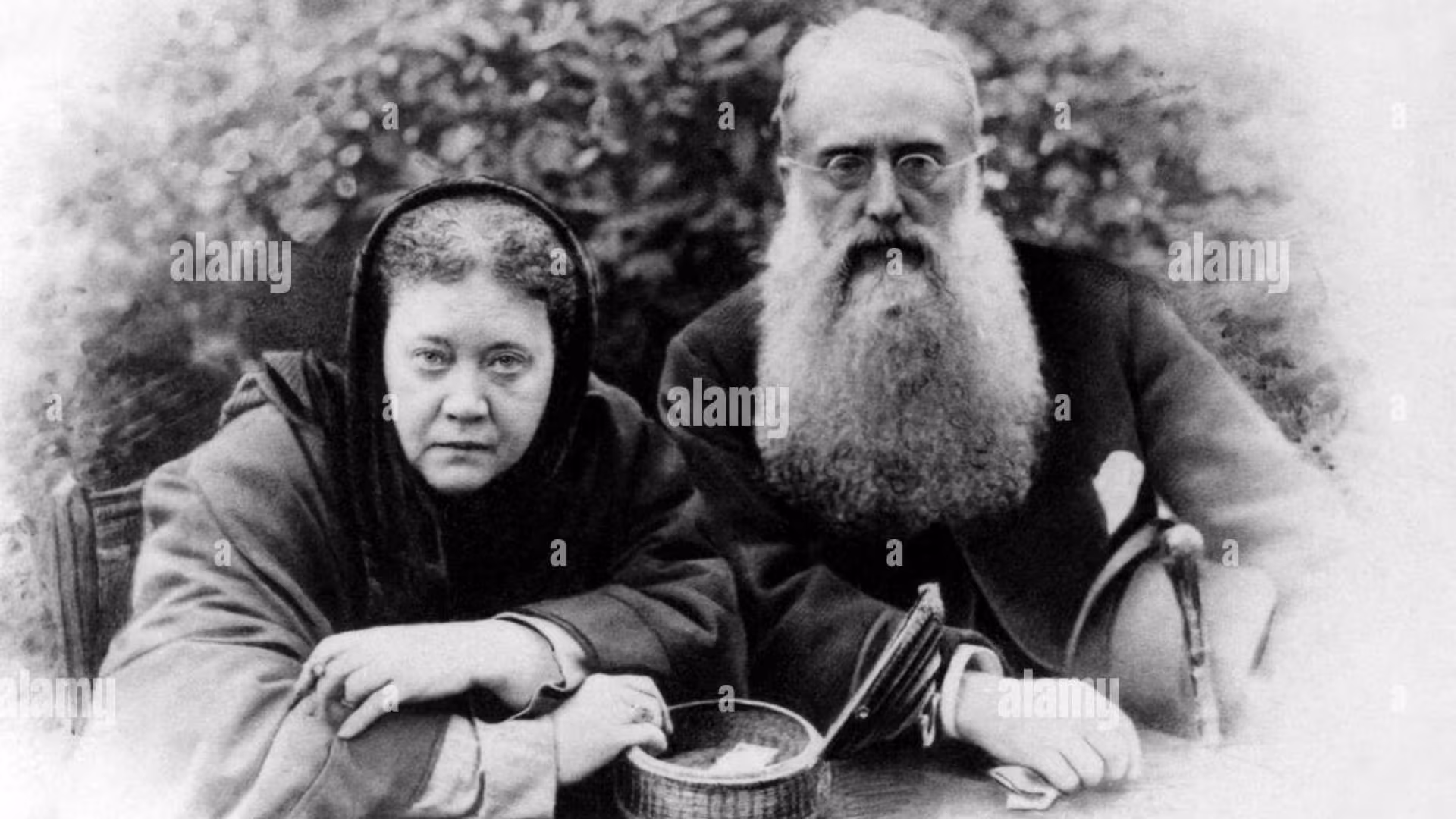 Old black and white photo of Blavatsky and Henry Steel Olcott